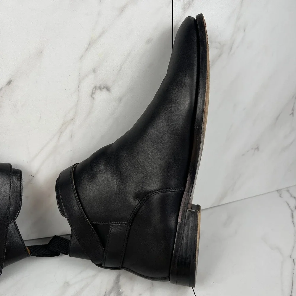 Polo Ralph Lauren Mens Size 9 D Black Leather Jodhpur Buckle Boots Shoes